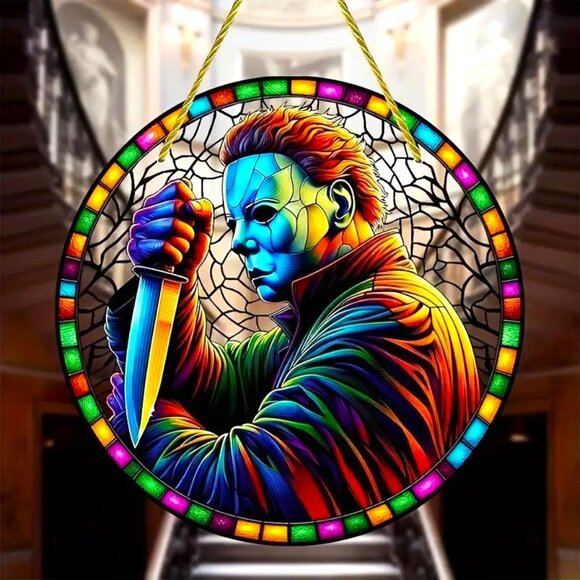 Halloween Michael Myers Suncatcher Knife Scary Mike Horror Hanging In/Outdoor - Picture 2 of 3